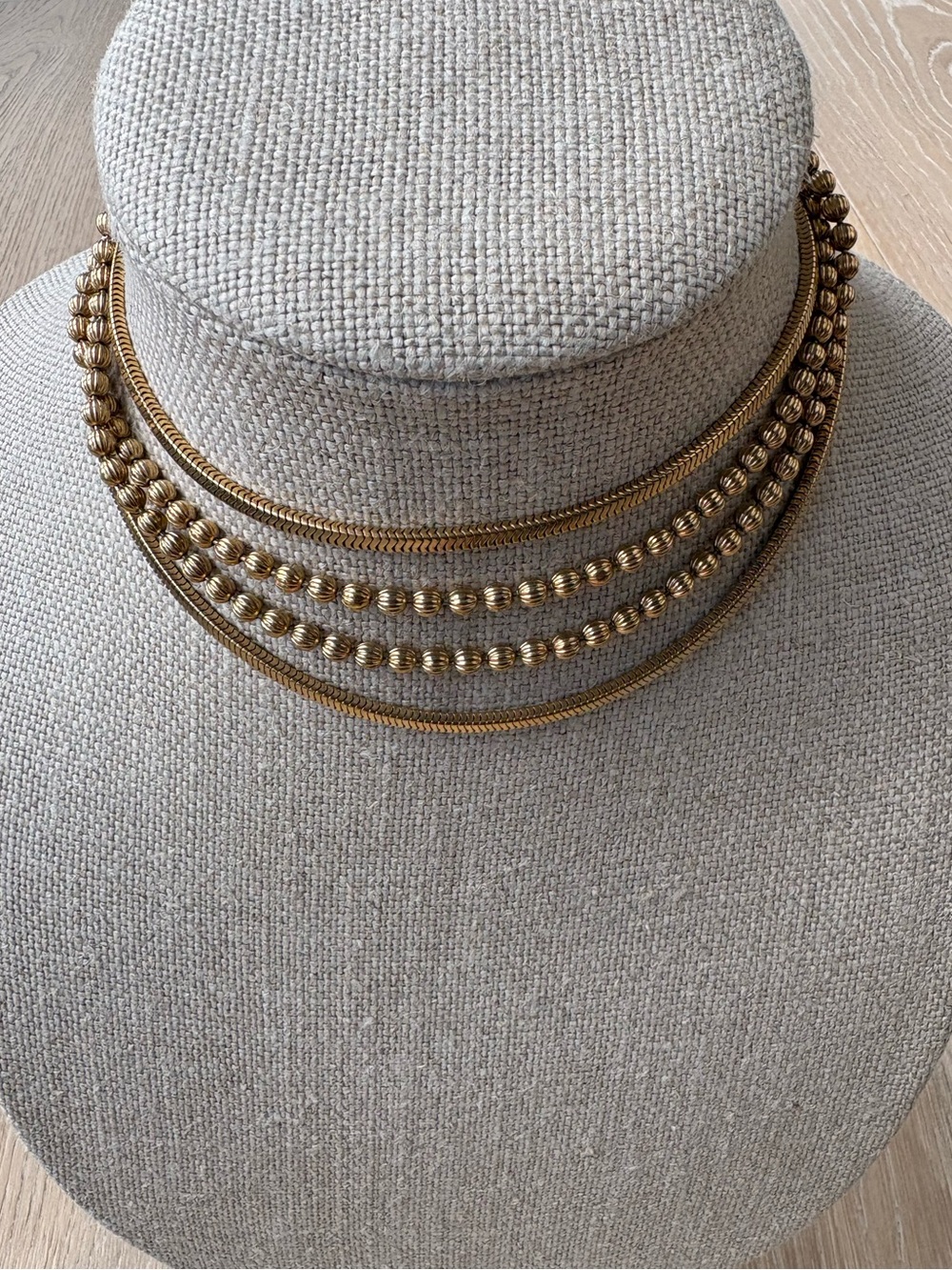 Gold Multi-Strand Beaded Choker Necklace
